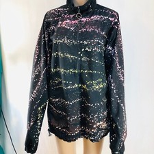 Op Women’s Jacket Sz 16.rain Wear. Water Resistant. Black With Multicolored Dots