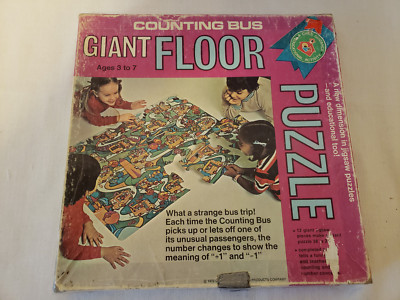 Vintage Floor Puzzle 12 pc Counting Bus Math School 1972 Questor