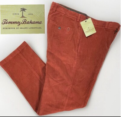 Tommy Bahama Corduroy Pant Men 36x33 Burnt Orange Rust Silk/Cotton Stretch Relax