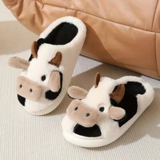 Kawaii Cow Slippers for Women - Fluffy Animal Slipper for Adults Cartoon Slides