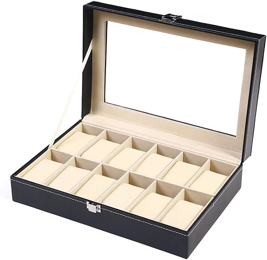 Caja Para Guardar Relojes Hombre 12 Compartimentos Organizador De Cuero  Joyeria