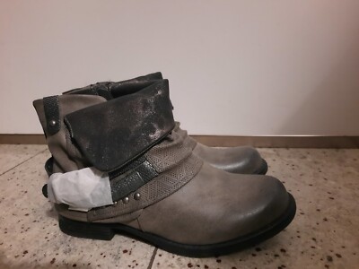 Damen Halbschuh Stiefelette Grau Taupe  Bikerboots Gr. 38 Neu