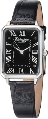 Eichmüller zierliche Quartz Vintage Damenuhr Schwarz Silber flaches Slim Gehäuse
