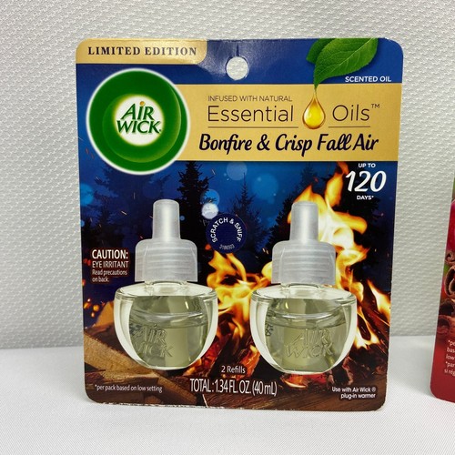 3 Air Wick Essential Oils Refills Bonfire Crisp Fall Air Apple Cinnamon Medley - Picture 3 of 5