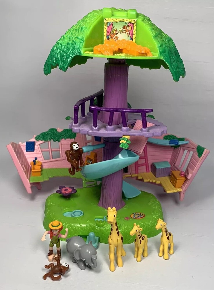 Vintage Polly Pocket 2000 Mattel Jungle Pets Treehouse Figure &  Animals