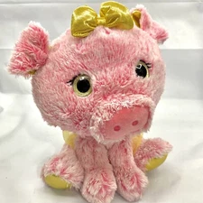 Hugfun Pink Pig Plush with Gold Sparkling Eyes Bow Tutu Seated Stuffed  Big Eyes