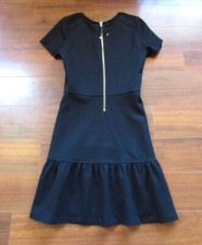 JUICY COUTURE ~ Medium ~ Black EXPOSED ZIPPER PONTE Stretch Ruffle Hem Dress a46