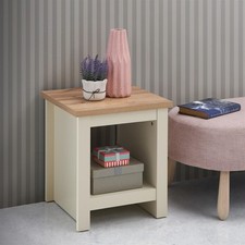 Side Lamp Table Oak Top Small End Bedside Nightstand Shelf Cream