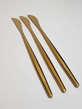 3 Dinner Knife Stainless Steel Matte Gold Tone Sleek Minimalist Unique Small Tip