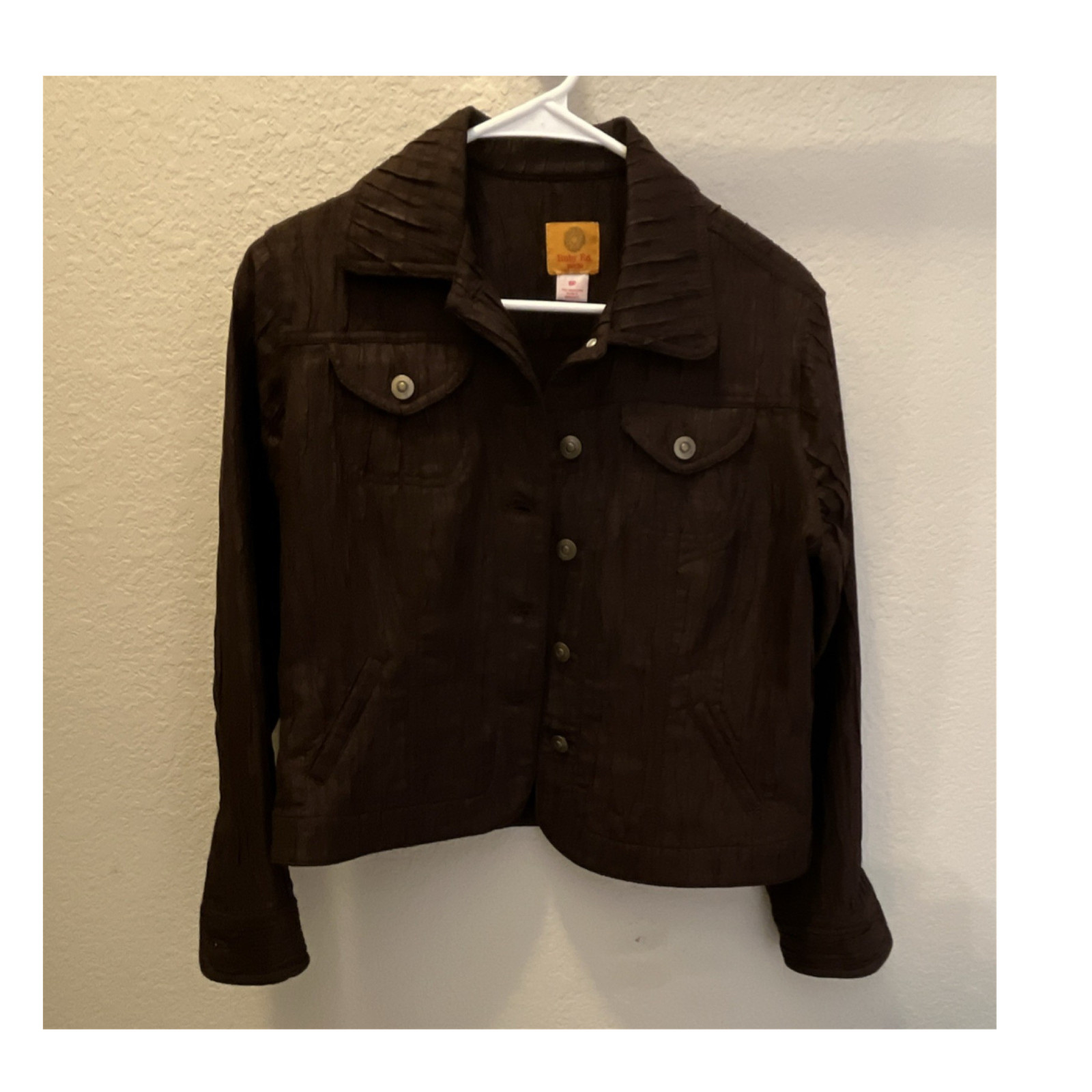 Ruby Rd. Brown Button Front Collared Jacket Women's Petite 6P Short Pockets
