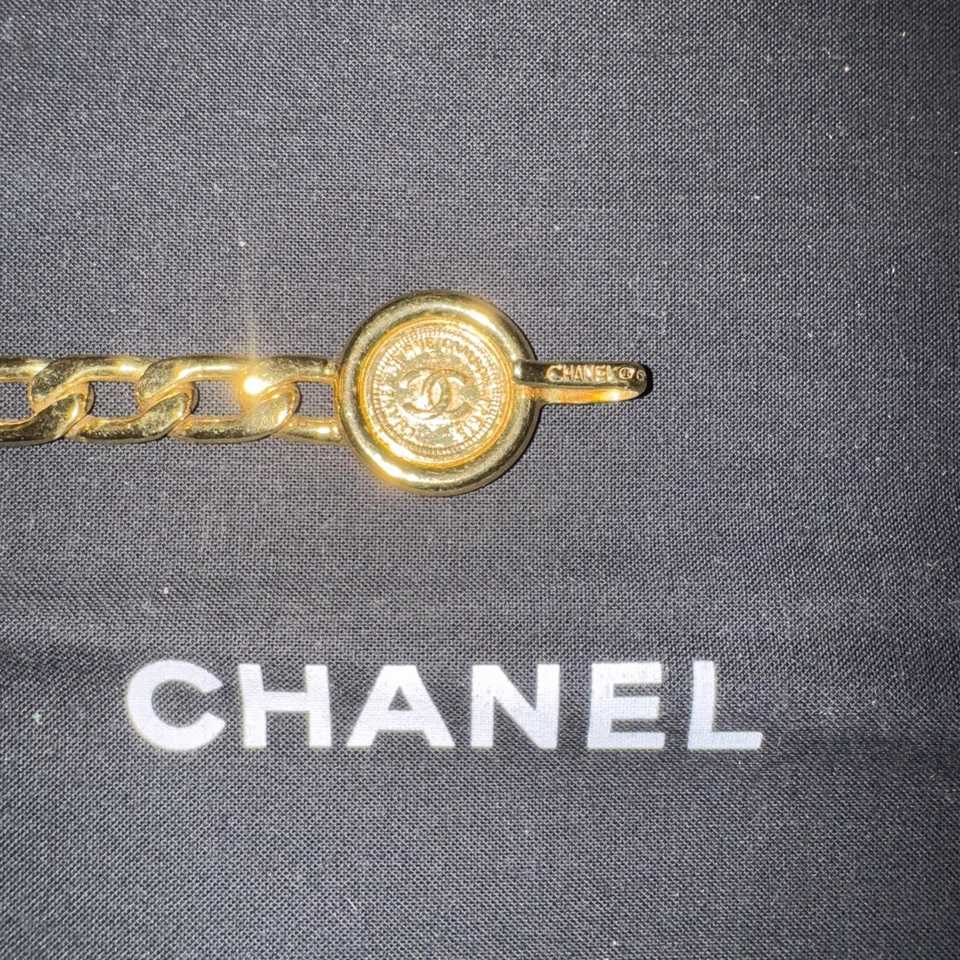 Cinto corrente moeda 100% autêntico CHANEL usado CC logotipos folheado a ouro vintage #CY156 S - Imagem 2 de 4