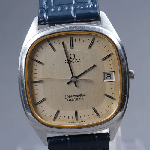 Vintage 1982 Omega Seamaster Qz Cal.1332 Silver Date 35mm Men's Watch New Batt