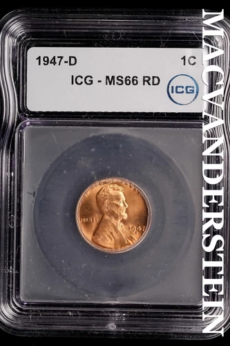 1947-D Lincoln Wheat Cent-ICG MS 66 RD Choice Gem BU No Reserve #SLL850