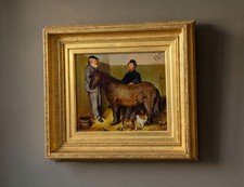 Taffy the Pony, Bath 1880 | Stable Scene with Two Figures, Antique Oil Painting