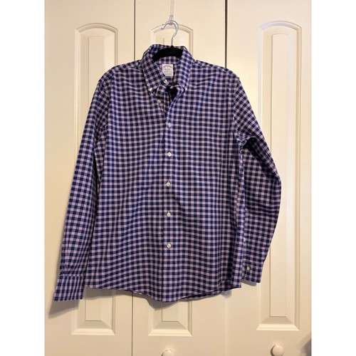 Brooks Brothers Regent Fit Herren Button Down Hemd Navy Gingham Stretch Größe M - Bild 2 von 6