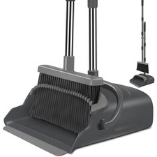 Home Cleaning Broom and Dustpan Set - Stand Up Design Black Gray