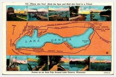 Lake Geneva WI Auto Trip Linen Postcard-Yerkes Observatory-1930s-Walworth Co.