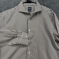 Boggi Milano Uomo 43/17 Alto Regular Fit Marrone Rigato Bottoni Manica Lunga