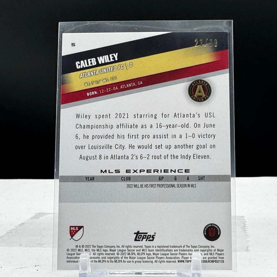 2022 Topps MLS Soccer Blue 23/99 Caleb Wiley #5 Rookie - Image 2 of 3