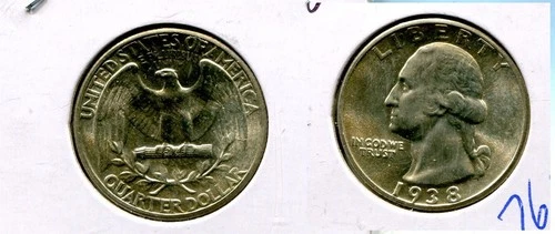 1938 P WASHINGTON SILVER QUARTER CH BU 7637T
