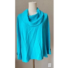 Habitat Women's Lagenlook Boxy Office Relaxed Cowl Neck Tunic Top Size S Teal