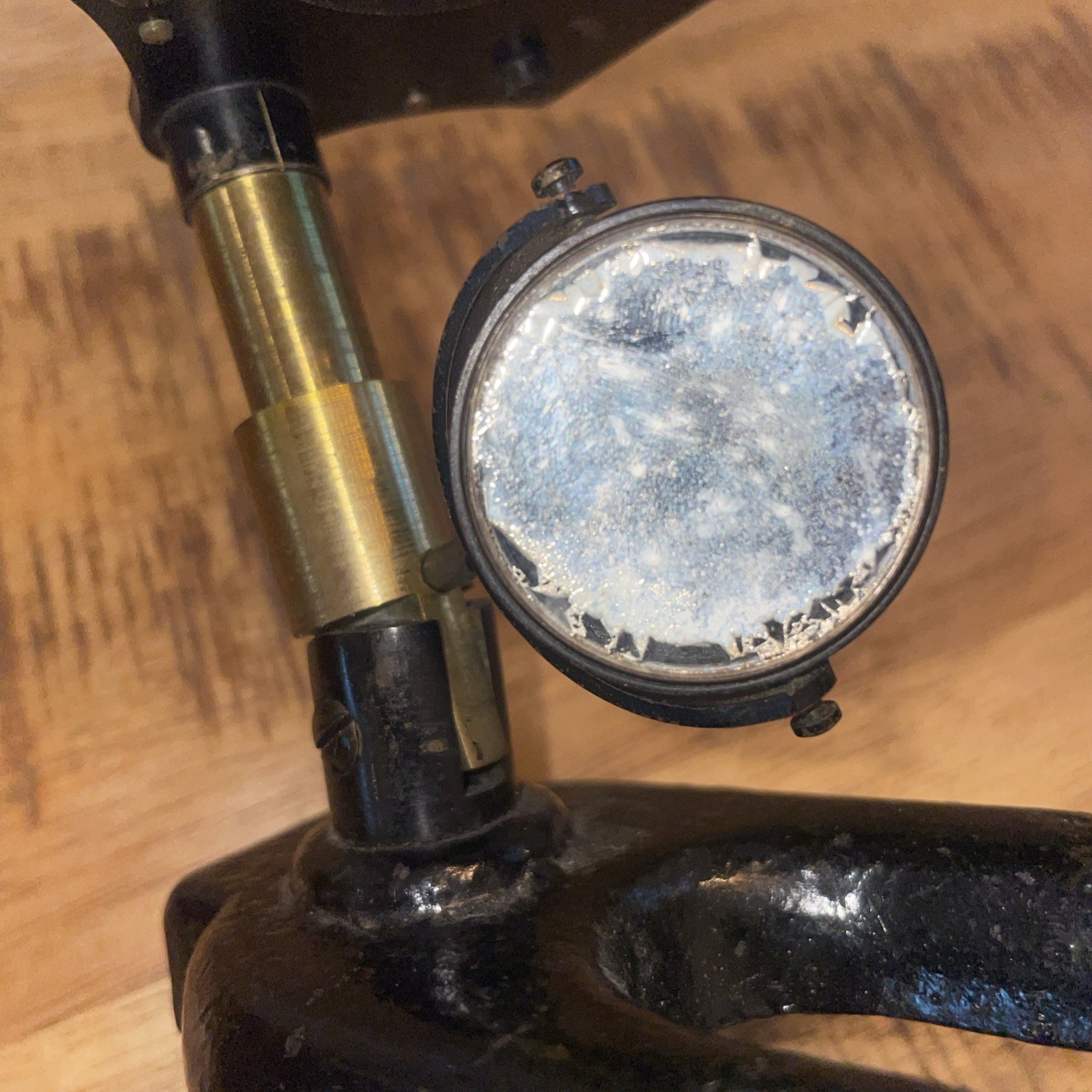 Antique Brass Microscope With Wooden Case & Slides READ