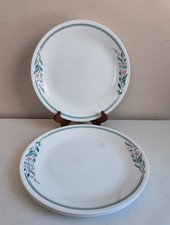 4x Corelle Rosemarie Dinner Plates 10 1/4" Pink Tulips Teal Green Leaves GUC