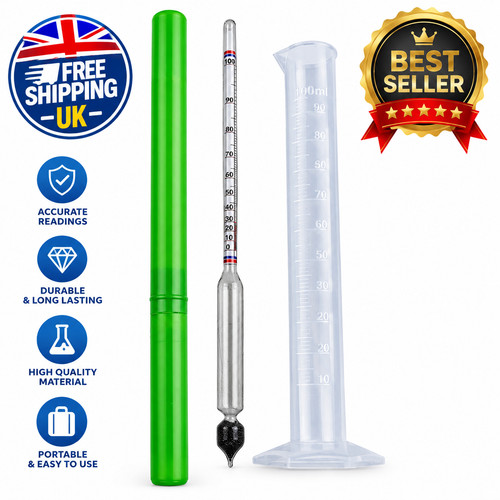 One Set Triple Scale Alcohol Hydrometer and Test Jar for Home Brew Wine | UK