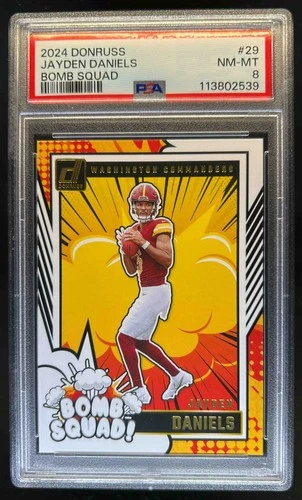 2024 Donruss Jayden Daniels Bomb Squad Rookie RC #29 Commanders PSA 8