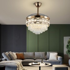 42“ Invisible Ceiling Fan Light K9 Crystal LED Chandelier 6 Speed Remote Control