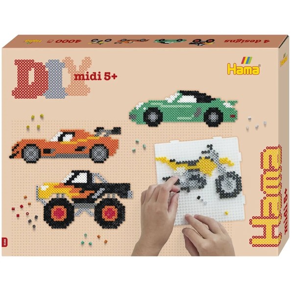 Hama Midi BüGelperlen, Geschenkpackung - Fahrzeuge, Ca. 4.000 StüCk, Inkl.-image
