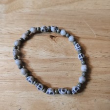 Skull Beaded Stretch Bracelet Gray Black Gothic Halloween Skeleton Jewelry