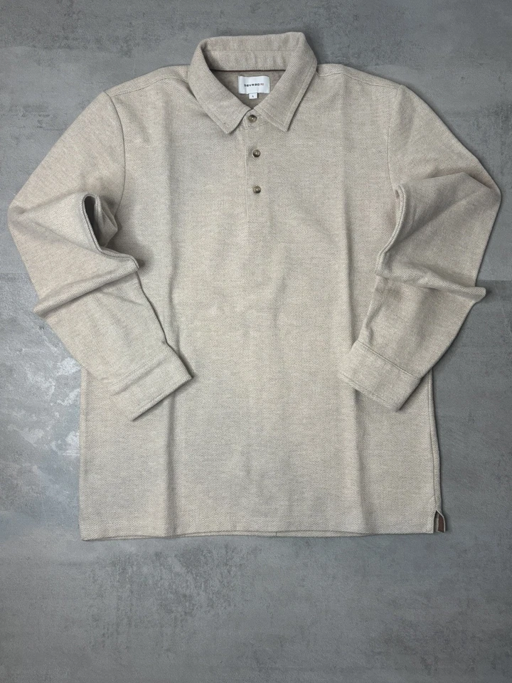 Polo Devred 1902 Homme Taille L Beige Chevron Manches Longues Coton Chic - Photo 1/4