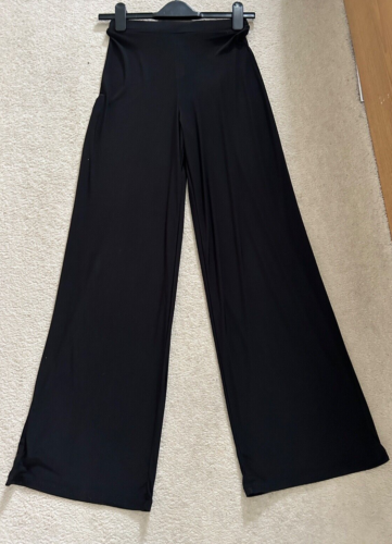 Boohoo UK 8  Black Stretchy Wide Leg Pull On Trousers Soft Jersey - Picture 1 of 5