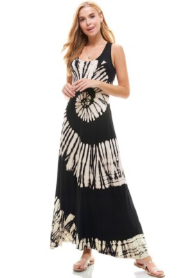 chinese dress ladies Leia Kaftan Dress in Black Tie Dye main image 1