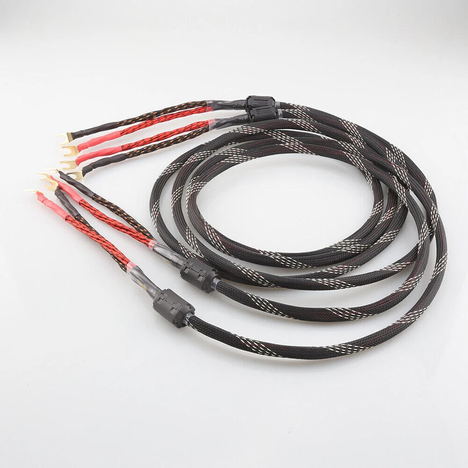 Pair 12AWG OFC Pure Copper Gold Plate Banana Spade Plug Audio HiFi Speaker Cable - Image 2 of 4