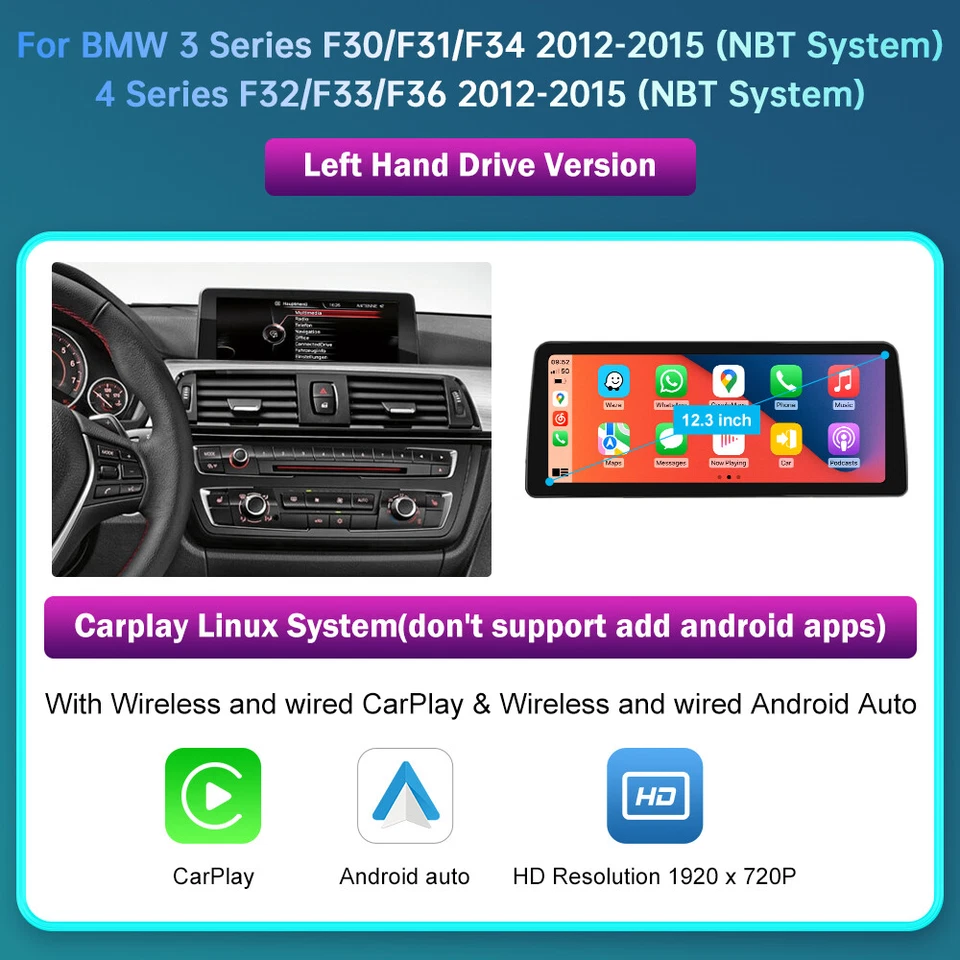 12.3'Für BMW NBT F30 F32 F33 F36 F31 F34 F35 Autoradio Nav Linux CarPlay Android - Bild 3 von 4