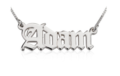OLD ENGLISH FONT NAME NECKLACE: 14K GOLD, 14K WHITE GOLD