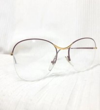NOS Vtg 80s Burgundy Gold Glasses Thin Metal Half Frame Italy Oversize Optical
