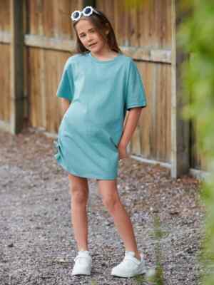 Shein girls 10yrs or 11-12yrs ruched drawstring side t-shirt dress blue nip 