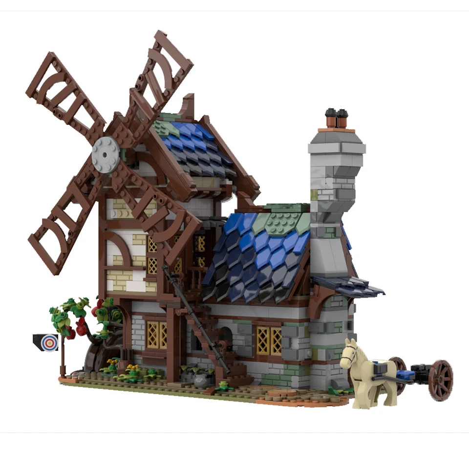 MOC: 5-in-1 Medieval Town Bundle with House, Windmill, Town Market 2164 Pieces - Image 4 of 4