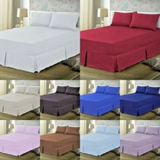 Non Iron Fitted Pleated Valance Bed Sheets Mattress Box 25 cm - Drop Pleat 40 cm
