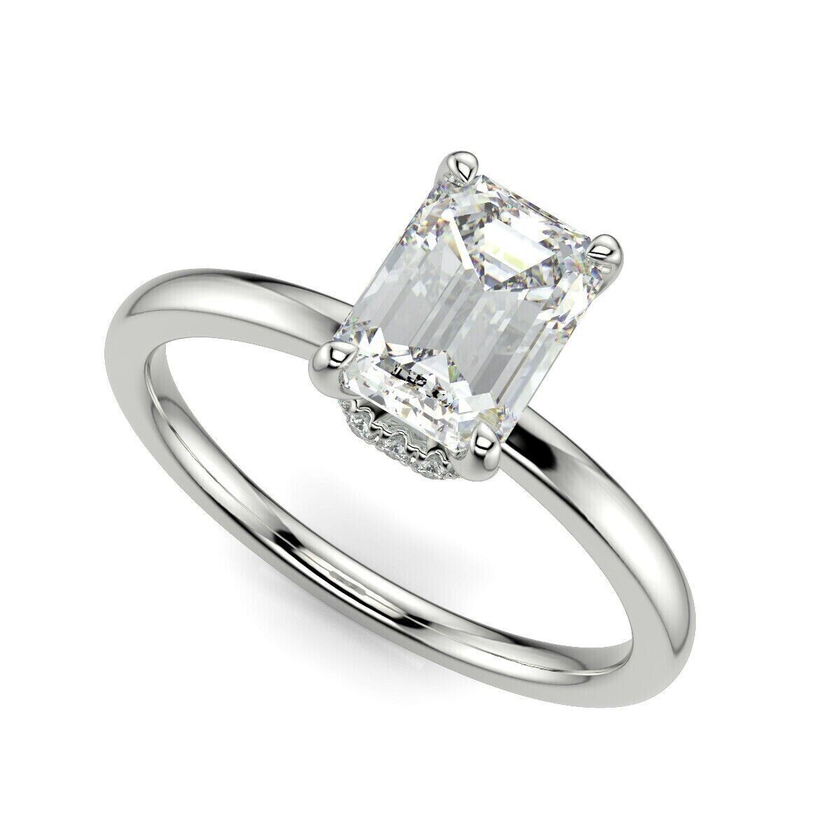 Bague Fiançailles Simulée Or Blanc 14K Diamant émeraude 3,15 Ct - Sur Mesure