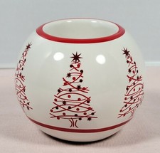 Ceramic Round RED TREES Votive Holder 4" . Holds votive Yankee Candle holiday