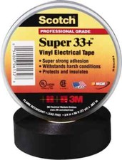 3M 1" x 110' x 7 mil Black Vinyl Electrical Tape Rubber Adhesive, 0 to 220  F,...