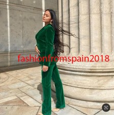 ZARA NEW WOMAN HIGHWAIST STRAIGHT FIT VELVET TROUSERS PANT GREEN XS-XXL 8313/514