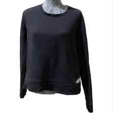 Adidas Womens Crop Sweatshirt L Black Pullover Long Sleeve Logo Retro Athleisure