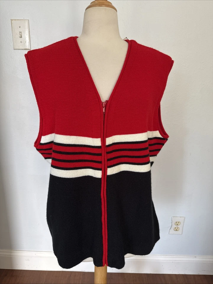 Chaleco De Colección Old Glory Para Hombres Grande Rojo Negro Rayas Preppy Años 90 Y2K Foto 2 de 4