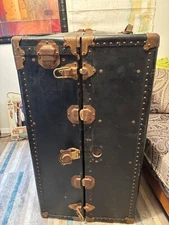Vintage 1920's Oshkosh Wardrobe Steamer Trunk With Drawers And Ironing Board