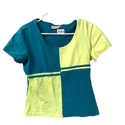 Vtg 90s Lilys Of Beverly Hills Womens Blue Blouse Small Colorblock Dopamine Top